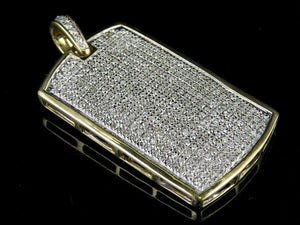 3.5ct Round Cut VVS1D Diamond Iced Out Dogtag Pendant 14k Yellow Gold Finish