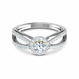 2.4ct Engagement Ring Round Cut Diamond Halo Split Shank 14k White Gold Finish