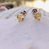 1ct Stud Earrings Round Cut Yellow Sapphire Solitaire 14k White Gold Finish