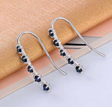 1.6ct Dangle Earrings Round Cut Blue Sapphire Vertical Bar 14k White Gold Finish