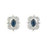 2ct Stud Earrings Oval Cut Blue Sapphire Vintage Inspired 14k White Gold Finish