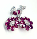 6ct Pear Cut Diamond Oval Ruby Floral Cocktail Drop Earring 14k White Gold Over