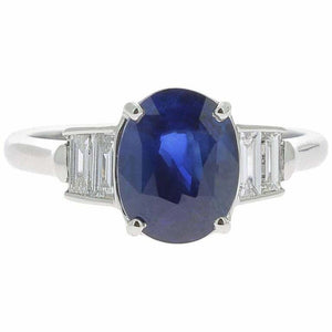 2.2ct Oval Cut Blue Sapphire Engagement Ring Five Stone 14k White Gold Finish