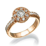 2.2ct Round Cut Diamond Vintage Inspired Halo Milgrain Ring 14k Rose Gold Finish