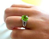 2ct Engagement Ring Round Cut Green Peridot Split Shank 14k White Gold Finish