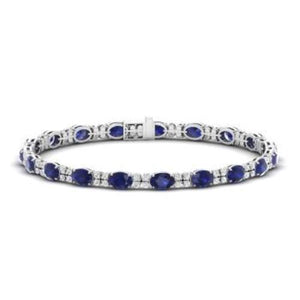 20Ct Oval Cut Blue Sapphire Diamond Unique Tennis Bracelet 18K White Gold Finish