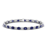 20Ct Oval Cut Blue Sapphire Diamond Unique Tennis Bracelet 18K White Gold Finish