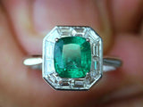 2ct Engagement Ring Cushion Cut Green Emerald Baguette Halo 14k WhiteGold Finish