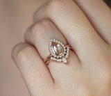 2.4ct Pear Cut Morganite Engagement Ring 14k Rose Gold Finish Curved Bridal Set