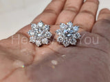 2ct Round Cut Moissanite Floral Halo Stud Earring For Women 14k WhiteGold Plated