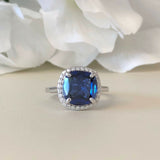 2ct Cushion Cut Blue Sapphire Halo Standout Engagement Ring 14k White Gold Over