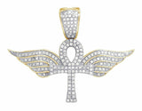 2ct Round Diamond Ankh Cross Flying Wing Pendant 14k Yellow Gold Finish NO CHAIN