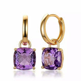 2ct Huggies Earrings Cushion Cut Purple Amethyst Solitaire 14k YellowGold Finish