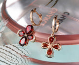 2ct Pear Cut Red Garnet Cross Flower Drop Earrings Women 14k Rose Gold Finish