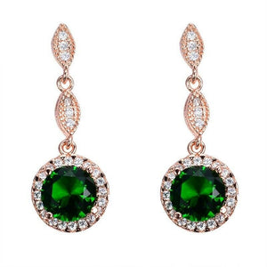 3ct Round Cut Green Emerald Halo Milgrain Drop Earrings 14k Rose Gold Finish