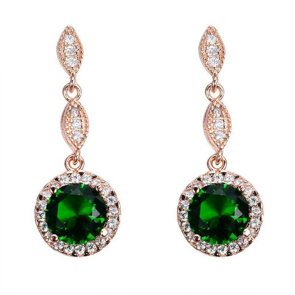 3ct Round Cut Green Emerald Halo Milgrain Drop Earrings 14k Rose Gold Finish