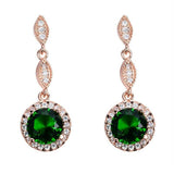 3ct Round Cut Green Emerald Halo Milgrain Drop Earrings 14k Rose Gold Finish