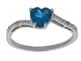 1.2ct Engagement Ring Heart Cut London Blue Topaz Swirl Twist 14k WhiteGold Over