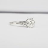 Solitaire with Accents Engagement Ring 0.75ct Round Diamond 14k White Gold Over