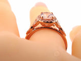 2.5Ct Oval Cut Peach Morganite Diamond Leaf Accents Halo Ring 14K Rose Gold Over