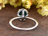 2.1ct Oval Cut Green Emerald Engagement Ring Diamond Halo 14k White Gold Finish