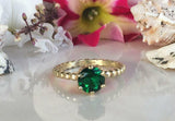 1ct Round Cut Green Emerald Beaded Ball Shank Solitaire Ring 14k YellowGold Over