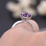 1Ct Round Cut Purple Amethyst Solitaire Engagement Ring 18K White Gold Finish