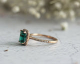 3Ct Green Emerald Diamond Accent Halo Women Engagement Ring 14K Rose Gold Finish