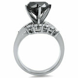 3Ct Round Cut Black Diamond Elegant Accent Engagement Ring 14K White Gold Finish