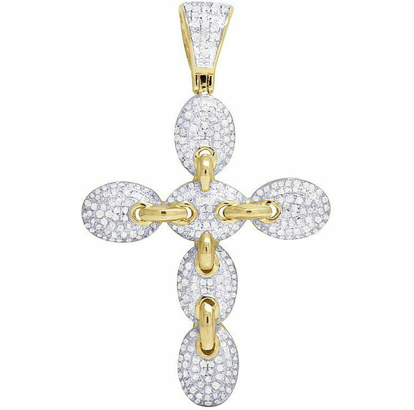 2ct Round Cut Diamond Mariner Link Cross Pendant 14k Yellow Gold Finish NO CHAIN