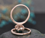 1.5Ct Oval Cut Green Emerald Bridal Set Band Filigree Ring 14K Rose Gold Finish