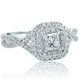 2.1ct Princess Diamond Engagement Ring Dual Halo Split Band 14k White Gold Over