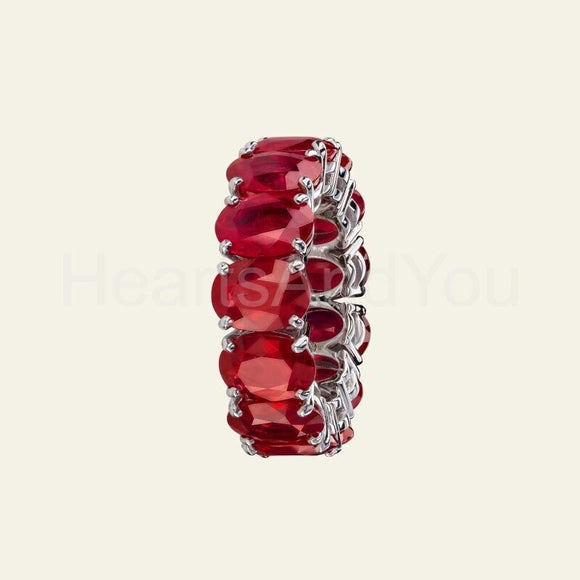 4ct Oval Cut Simulated Garnet Full Eternity Wedding Band 14k White Gold Plated