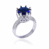 2ct Round Cut Blue Sapphire Engagement Ring 14k White Gold Finish Crown Wedding