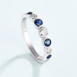 1ct Round Blue Sapphire Bezel Set Half Eternity Wedding Band 14k White Gold Over