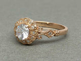 Vintage Art Deco Engagement Ring 1.6ct Round Cut Diamond 14k Rose Gold Finish