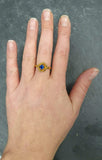 1ct Engagement Ring Round Cut Blue Sapphire Flower Solitaire 14k YellowGold Over