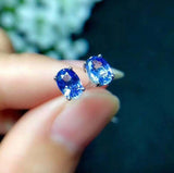 1.5ct Stud Earrings Oval Cut Blue Tanzanite Solitaire Design 14k White Gold Over