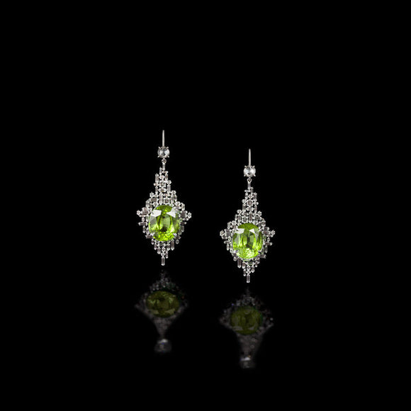 4ct Oval Green Peridot Diamond Cocktail Party Drop Earrings 14k White Gold Over