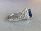 2ct Oval Cut Blue Sapphire Antique Vintage Engagement Ring 14k White Gold Finish