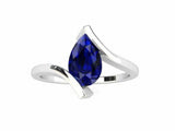 1ct Pear Cut Blue Sapphire Engagement Ring Bypass Solitaire 14k WhiteGold Finish