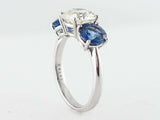 2ct Round Cut Diamond Engagement Ring Blue Sapphire Trilogy 14k WhiteGold Finish