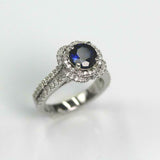 2ct Round Blue Sapphire Engagement Ring Diamond Halo Floral 14k White Gold Over