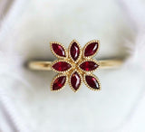 2ct Marquise Cut Pink Ruby Engagement Ring Floral Unique 14k Yellow Gold Finish