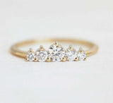 1ct Round Cut Diamond Engagement Ring 14k Yellow Gold Finish 5 Stone Minimalist