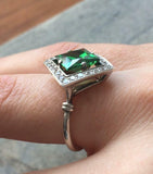 2ct Engagement Ring Princess Cut Green Emerald Diamond Halo 14k White Gold Over