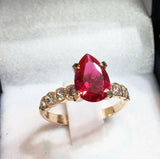 2ct Pear Cut Pink Ruby Round Diamond Accent Engagement Ring 14k Yellow Gold Over