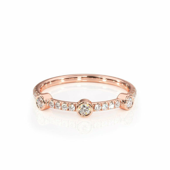 2Ct Round Cut Diamond Bezel Set Half Eternity Wedding Band 14K Rose Gold Finish