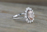 2ct Oval Cut Morganite Engagement Ring 14k Rose Gold Finish Diamond Flower Halo