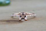 1.3ct Cushion Cut Peach Morganite Engagement Ring Hidden Halo 14k Rose Gold Over